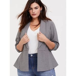 Torrid Studio Grey Uptown Ponte Stretch Peplum Blazer Gray Workwear 2